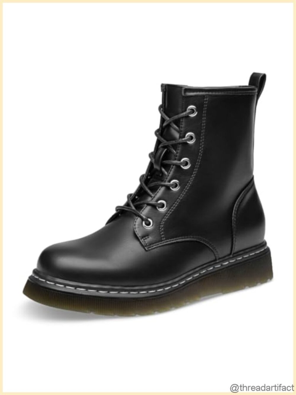 Lace-Up Low Platform Combat Ankle Boots Faux Leather